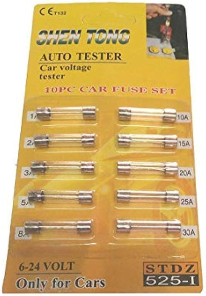 Auto Tester 10Pc Car Fuse Set  6-24Volts